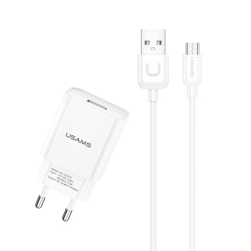 USAMS T21 Travel Charger Set 2.1A Wall Phone Charger and Micro USB Cable (EU Plug) - 1