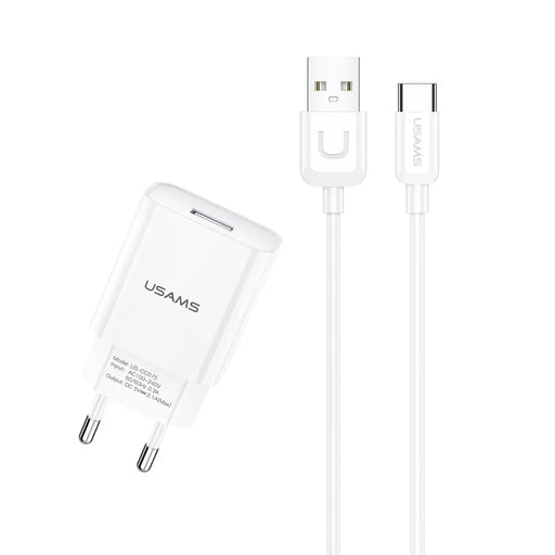 USAMS T21 2.1A High-Current Time-Saving Charging Wall Phone Charger and Type-C Cable (EU Plug) - 1