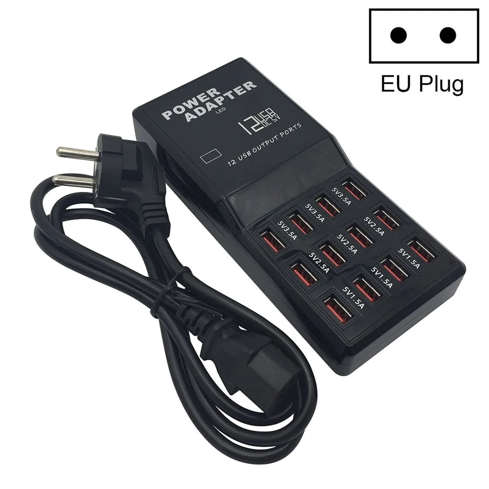 W-858 12A 12 USB Ports Wall Desktop Charger Power Adapter AC100-240V - EU Plug - 1