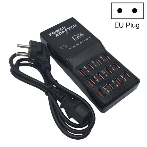 W-858 12A 12 USB Ports Wall Desktop Charger Power Adapter AC100-240V - EU Plug - 1