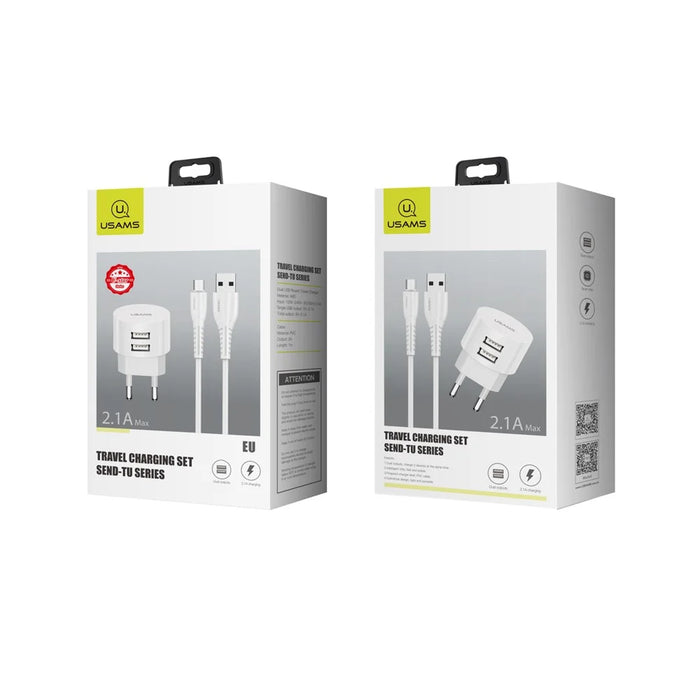 USAMS USAMS-XT T20 Dual USB Ports Round Travel Charger + U35 Data Sync Micro Charging Cable Set - EU Plug - 4