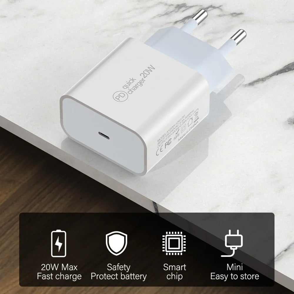 PD 20W Fast Charging USB C Charger Block EU Plug Power Adapter for iPhone 13 / 14 Series - 3