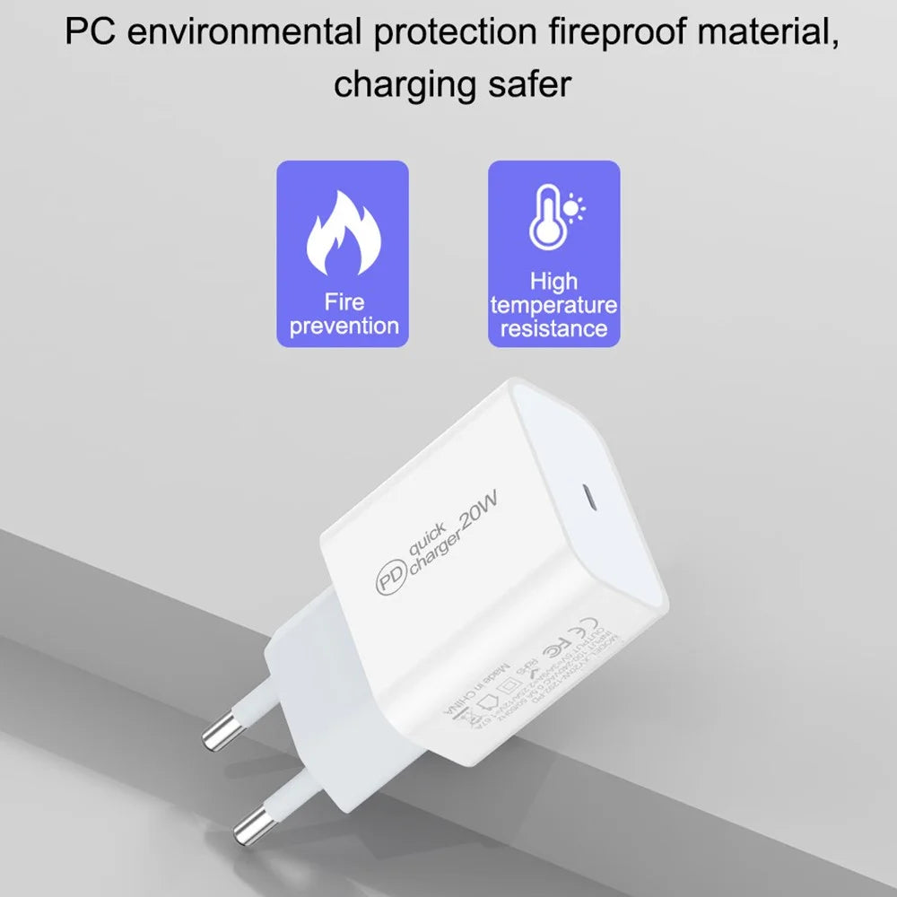 PD 20W Fast Charging USB C Charger Block EU Plug Power Adapter for iPhone 13 / 14 Series - 6