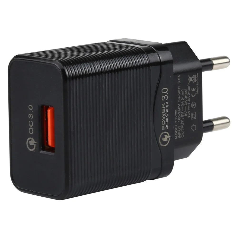 LZ-728 2 in 1 QC 3.0 18W [EU Plug] Travel Charger + USB to Lightning 8 Pin Data Cable, 1m - Black - 4