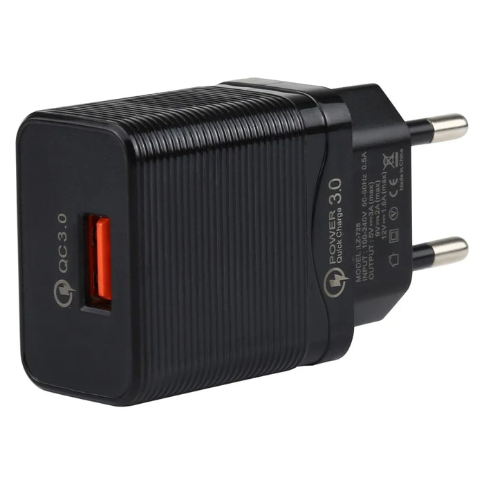 LZ-728 Quick Charger 18W [EU Plug] Travel Charger + USB to Type-C Data Cable, Length: 1m - Black - 2