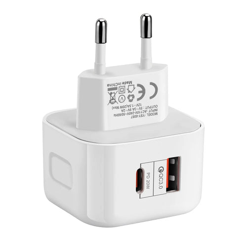 YSY-6087 PD 20W+QC 3.0 Dual Port Wall Charger Travel Power Adapter - EU Plug - 1