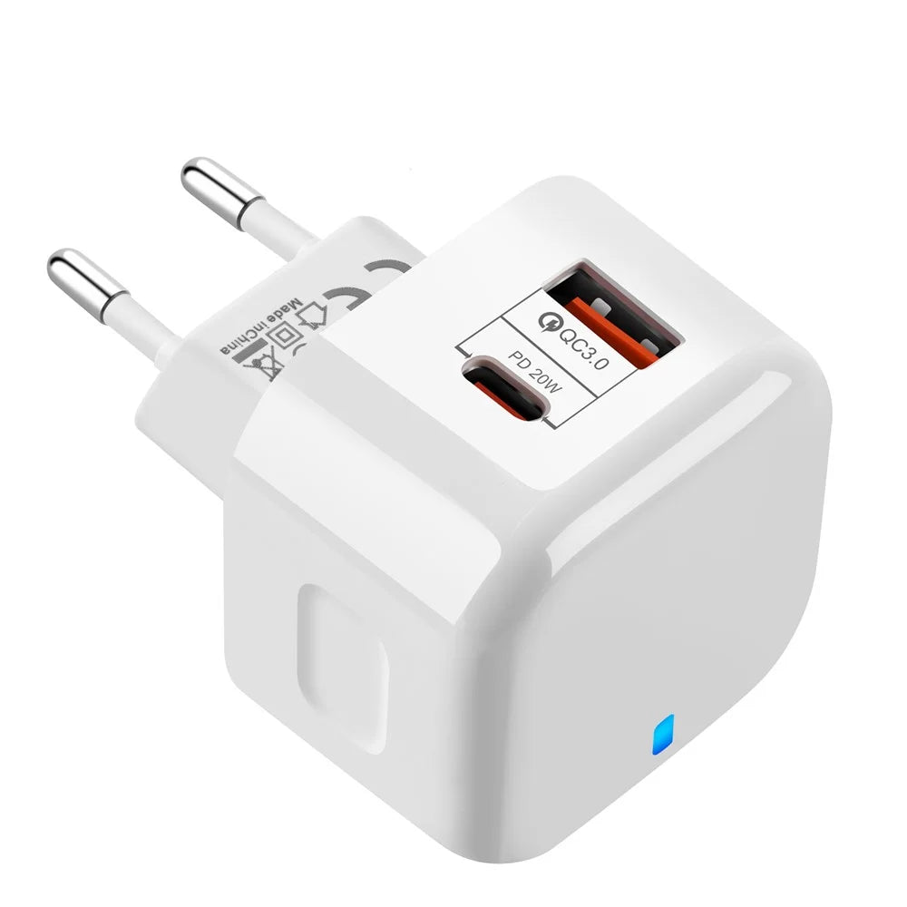 YSY-6087 PD 20W+QC 3.0 Dual Port Wall Charger Travel Power Adapter - EU Plug - 5