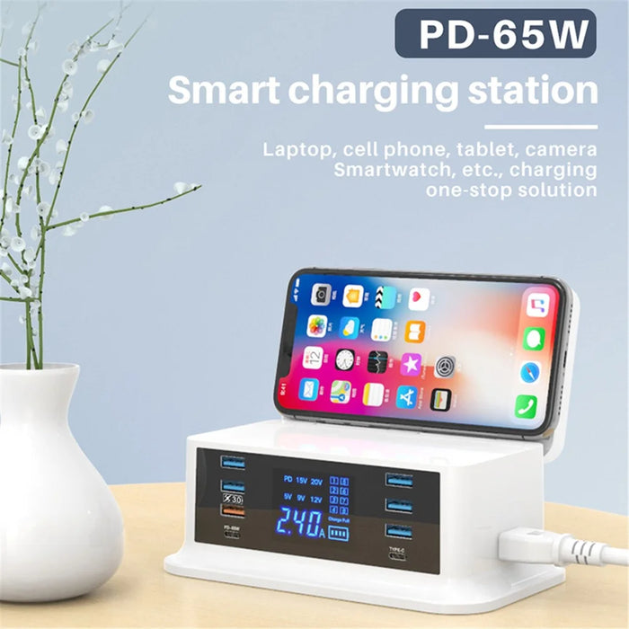 WIN HOW SOLUTION YC-CDA36 PD65W Fast Charge QC3.0 Mobile Phone Laptop Charger Dock Wireless Charger with Night Light (CE Certificated) - EU Plug - 2