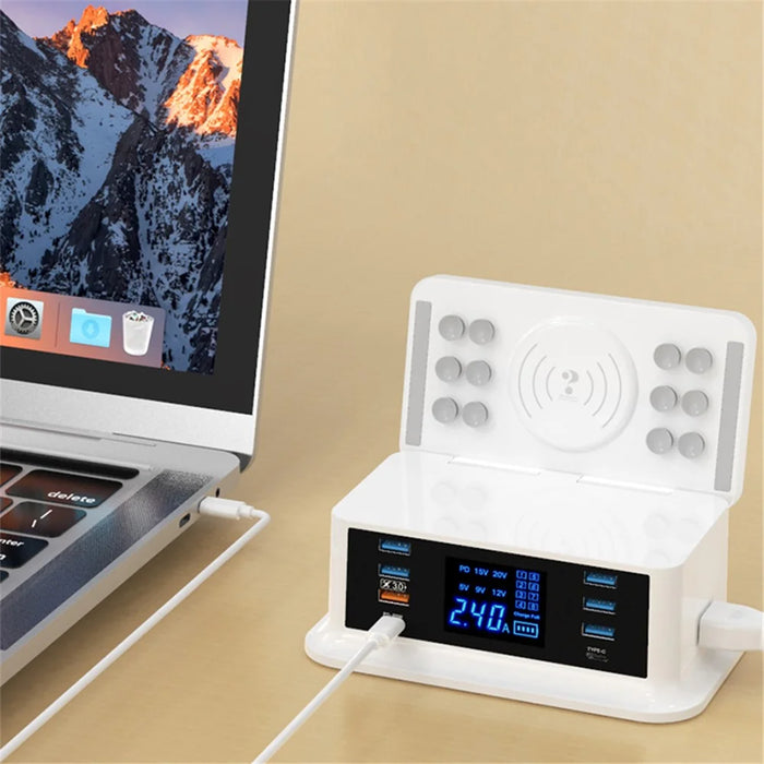 WIN HOW SOLUTION YC-CDA36 PD65W Fast Charge QC3.0 Mobile Phone Laptop Charger Dock Wireless Charger with Night Light (CE Certificated) - EU Plug - 4