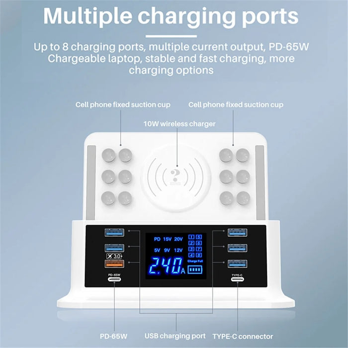 WIN HOW SOLUTION YC-CDA36 PD65W Fast Charge QC3.0 Mobile Phone Laptop Charger Dock Wireless Charger with Night Light (CE Certificated) - EU Plug - 5