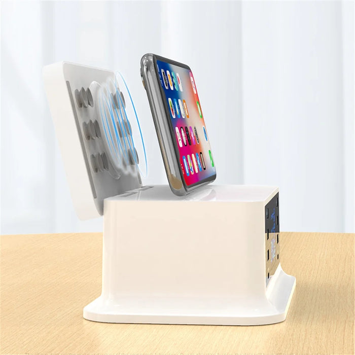 WIN HOW SOLUTION YC-CDA36 PD65W Fast Charge QC3.0 Mobile Phone Laptop Charger Dock Wireless Charger with Night Light (CE Certificated) - EU Plug - 6