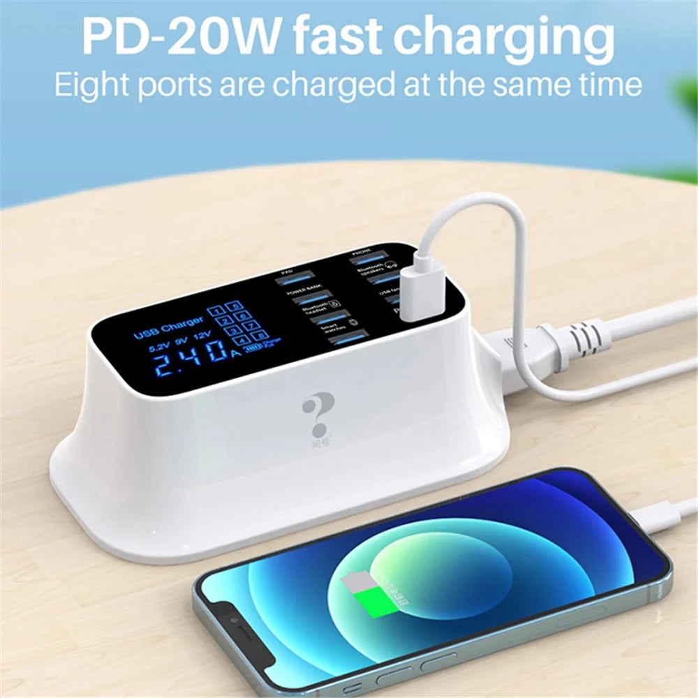 WIN HOW SOLUTION YC-CDA19 Type C PD 20W Fast Charging Hub Station 8-Port USB Charger for iPhone 12 11 X XR XS Max [CE Certificated] - US Plug - 3