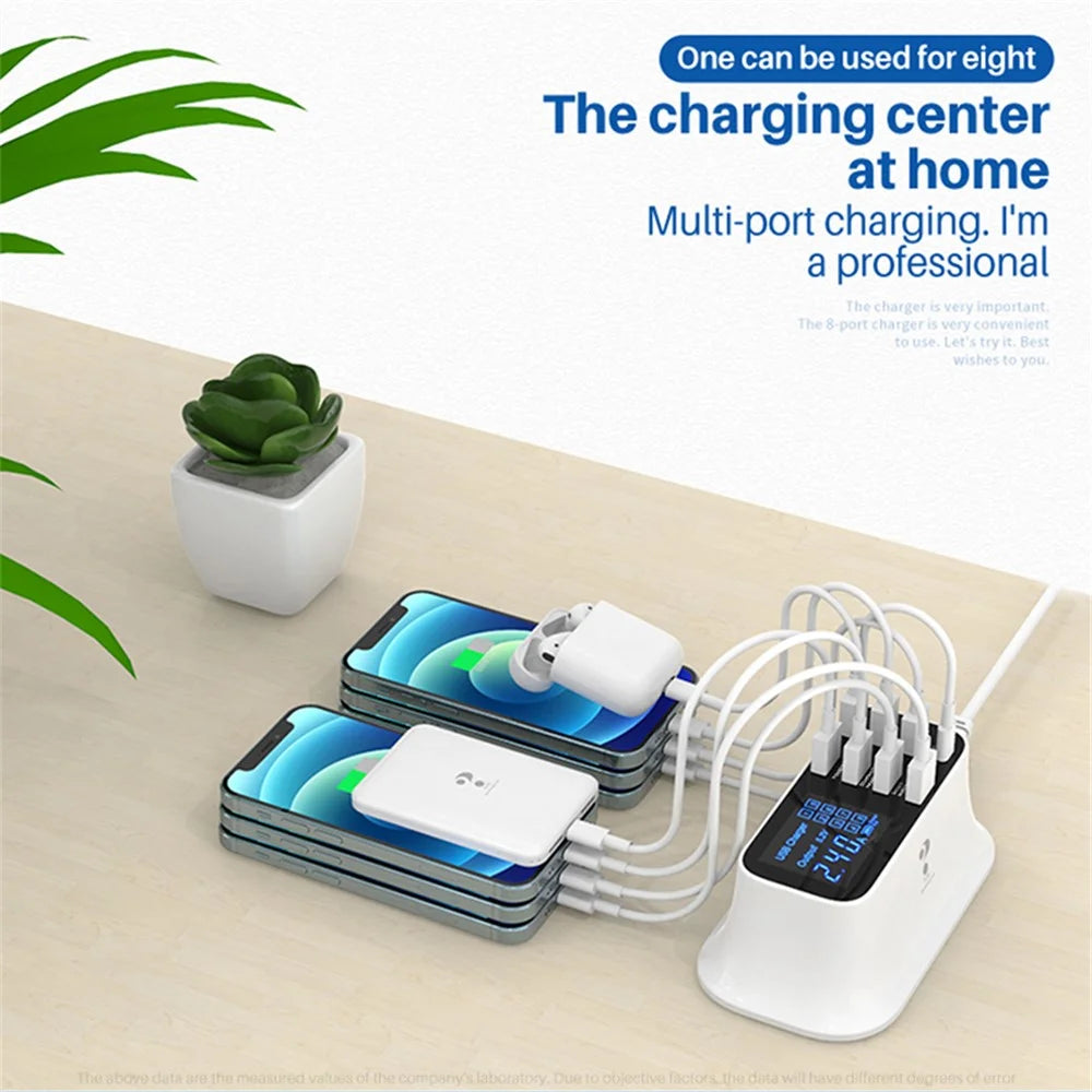 WIN HOW SOLUTION YC-CDA19 Type C PD 20W Fast Charging Hub Station 8-Port USB Charger for iPhone 12 11 X XR XS Max [CE Certificated] - US Plug - 4