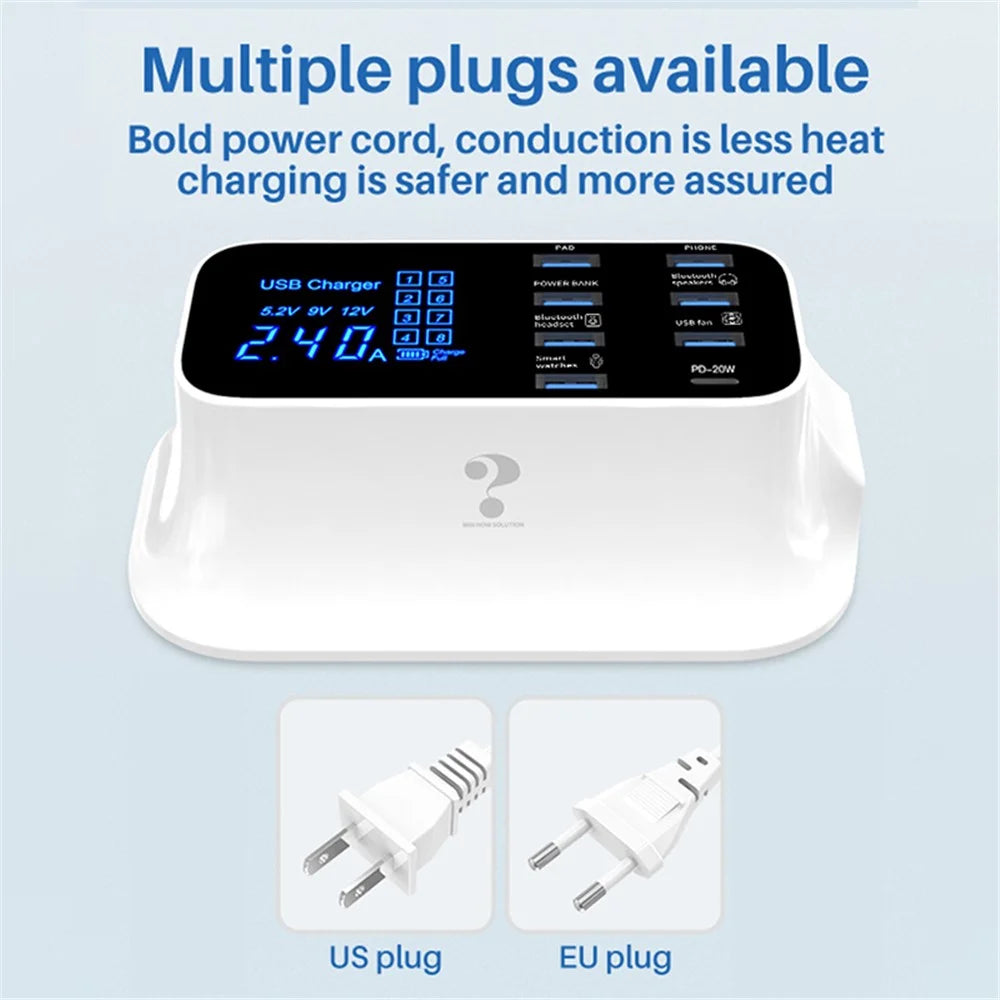 WIN HOW SOLUTION YC-CDA19 Type C PD 20W Fast Charging Hub Station 8-Port USB Charger for iPhone 12 11 X XR XS Max [CE Certificated] - US Plug - 6