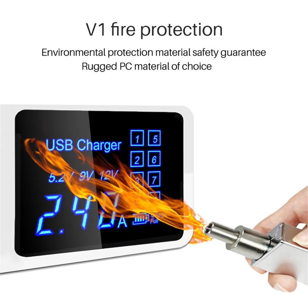 WIN HOW SOLUTION YC-CDA23 QI Wireless Charger 8 Ports USB Charger Hub LED Display 40W Mobile Phones Tablets Charging Station (CE Certificated) - EU Plug - 2