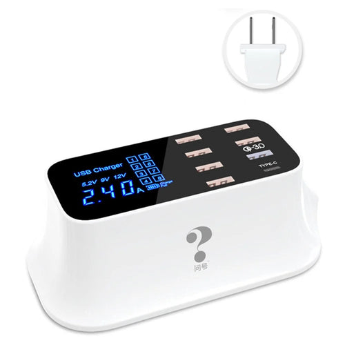 WIN HOW SOLUTION YC-CDA19Q 40W Fast Charging QC3.0 USB Type-C PD Charger Station LED Display Mobile Phone Tablet USB Charger (CE Certificated) - US Plug - 1