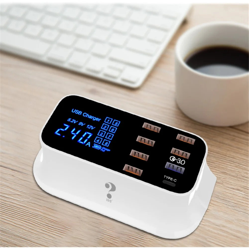 WIN HOW SOLUTION YC-CDA19Q 40W Fast Charging QC3.0 USB Type-C PD Charger Station LED Display Mobile Phone Tablet USB Charger (CE Certificated) - US Plug - 6
