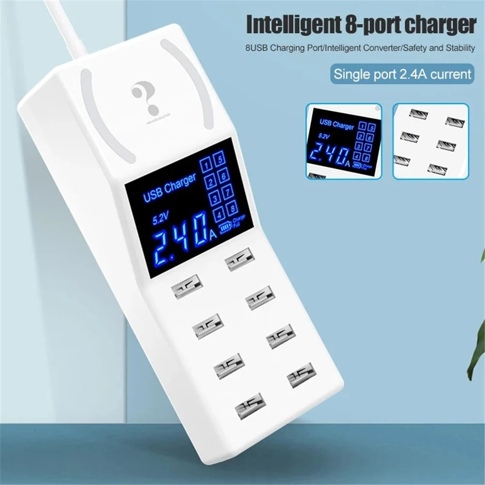 WIN HOW SOLUTION YC-CDA31 8 USB Ports 40W Mobile Phone Tablet Charger Hub Charging Dock with Large LED Screen - US Plug - 2