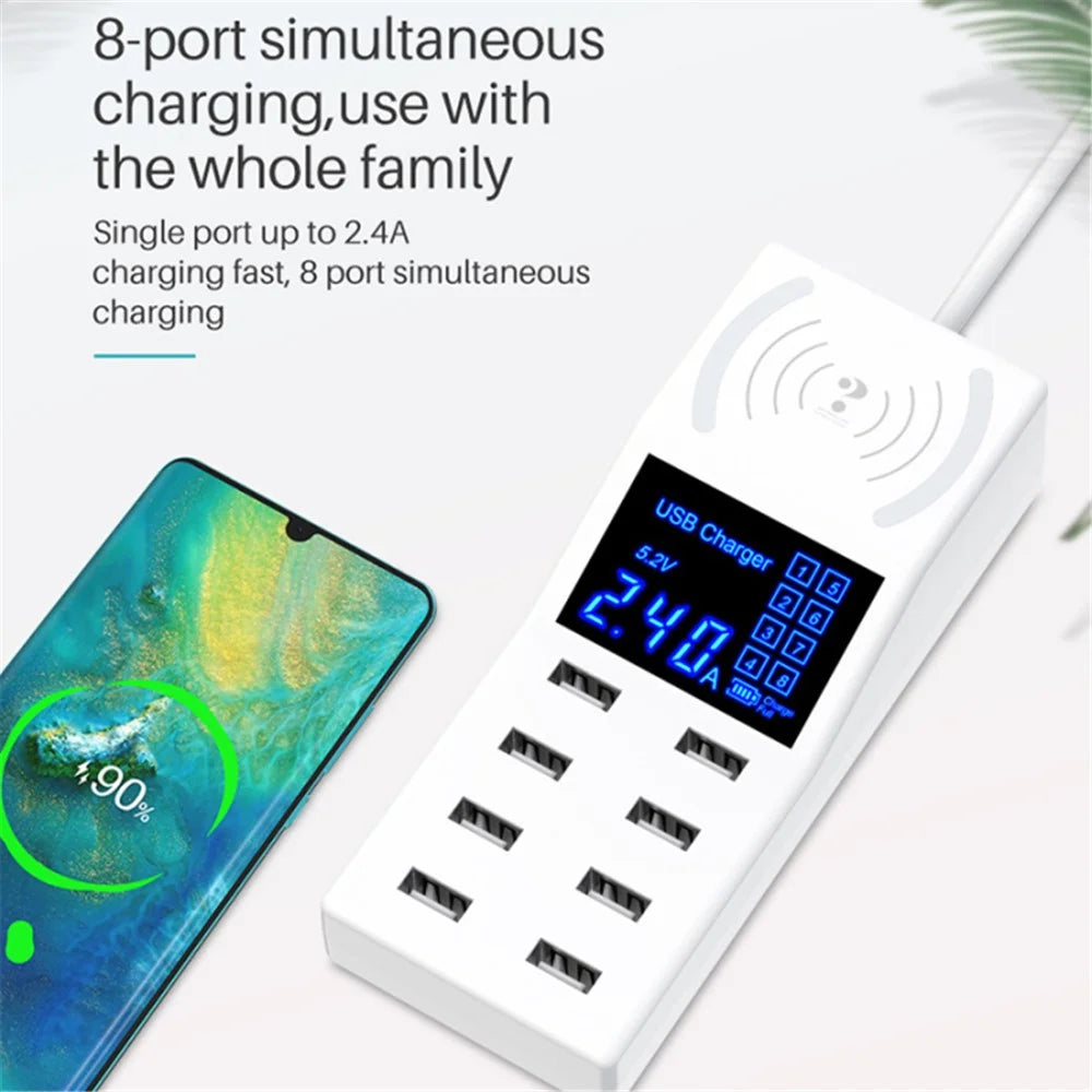 WIN HOW SOLUTION YC-CDA31 8 USB Ports 40W Mobile Phone Tablet Charger Hub Charging Dock with Large LED Screen - US Plug - 3