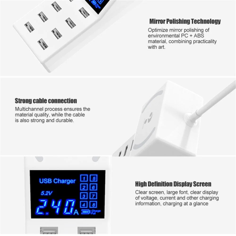 WIN HOW SOLUTION YC-CDA31 8 USB Ports 40W Mobile Phone Tablet Charger Hub Charging Dock with Large LED Screen - US Plug - 6