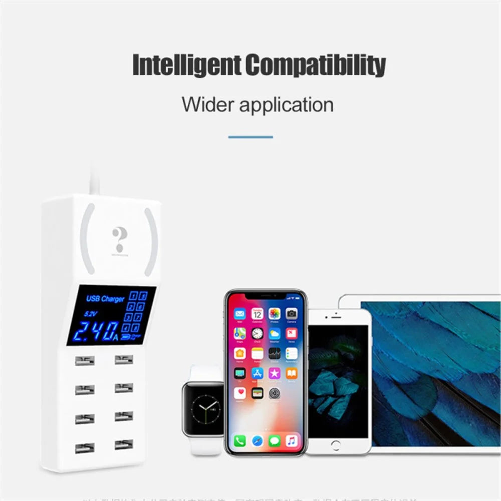 WIN HOW SOLUTION YC-CDA31 8 USB Ports 40W Mobile Phone Tablet Charger Hub Charging Dock with Large LED Screen - US Plug - 7