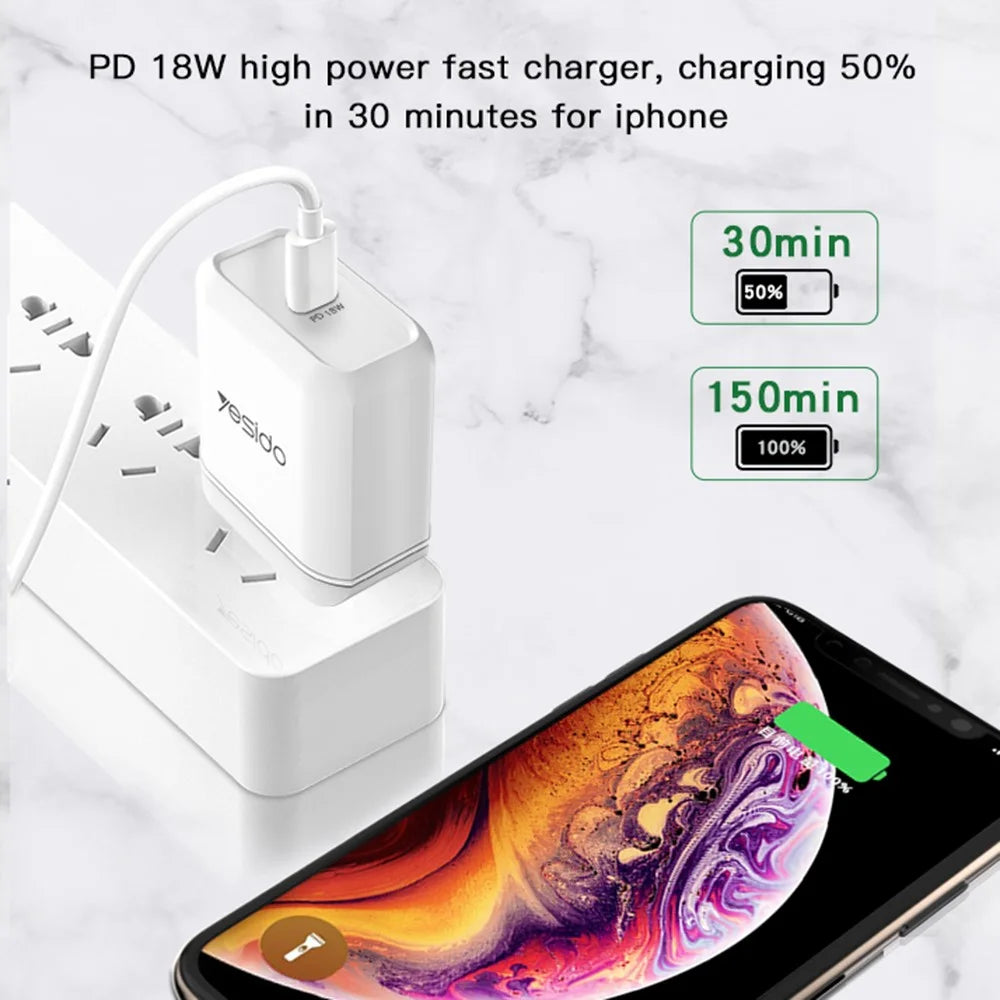 YESIDO YC23 USB C PD 18W High Power Wall Fast Charger Block Power Adapter - UK Plug - 3