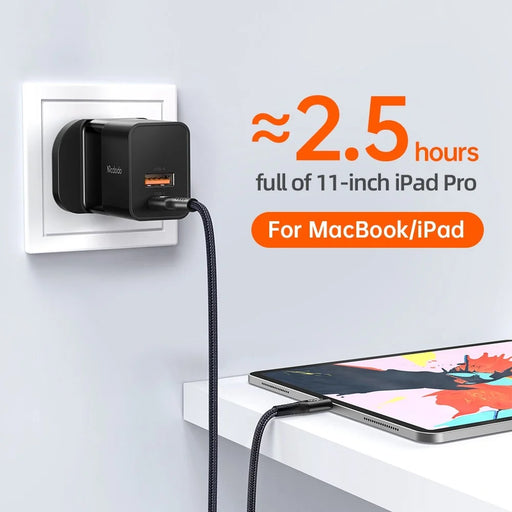 MCDODO CH-130 PD 20W Fast Charging Adapter USB+Type-C Dual Port Wall Charger - Black/UK Plug - 2