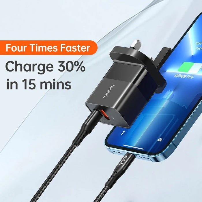 MCDODO CH-130 PD 20W Fast Charging Adapter USB+Type-C Dual Port Wall Charger - Black/UK Plug - 3