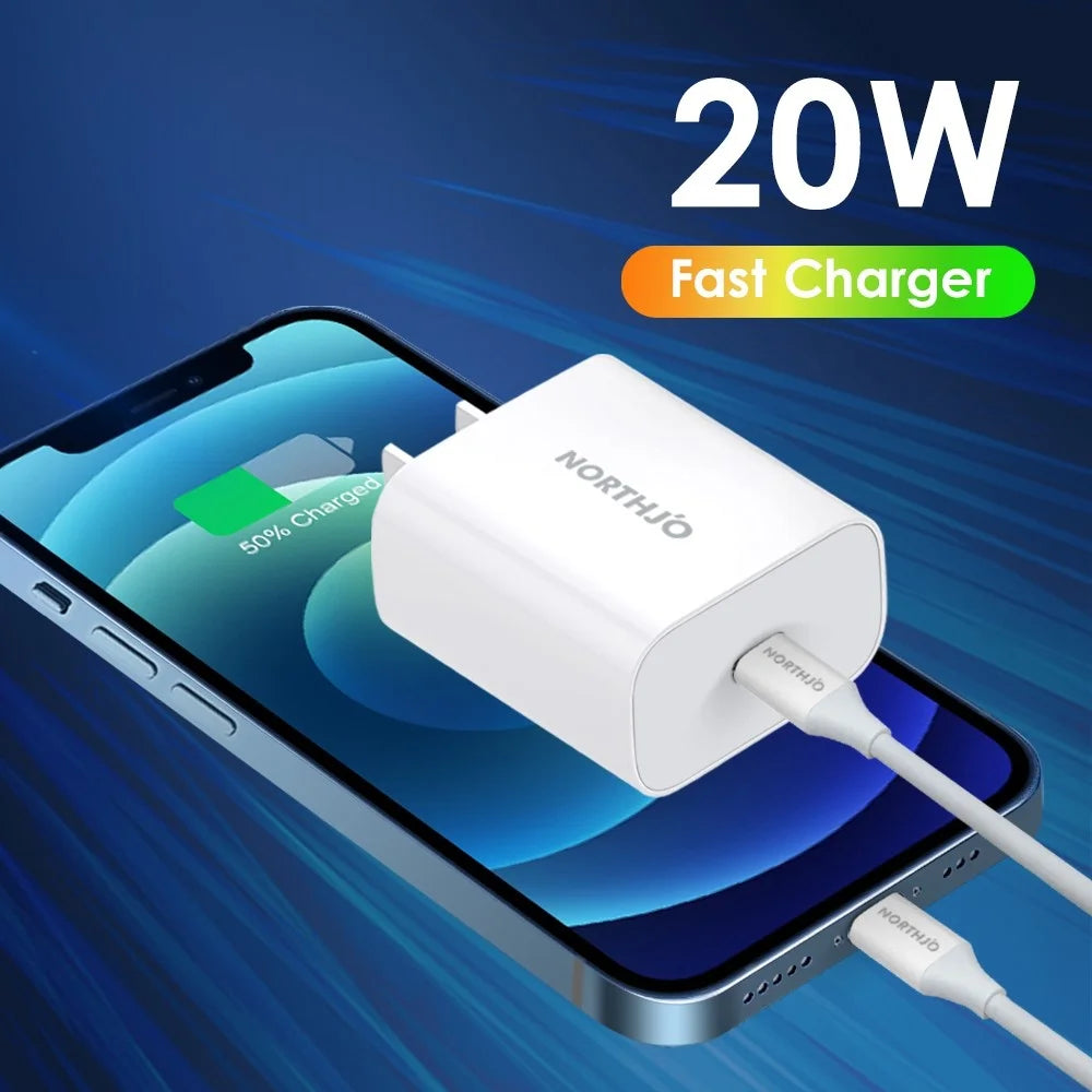 NORTHJO NOPD200101 PD 20W Type-C Single Port Wall Charger Phone Fast Charging Adapter - US Plug/White - 4