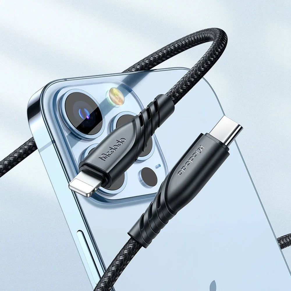 MCDODO MDD Hydrogen Series USB-A + Type-C PD 20W Phone Fast Charging Adapter Wall Charger with Cable - UK Plug/Black - 2