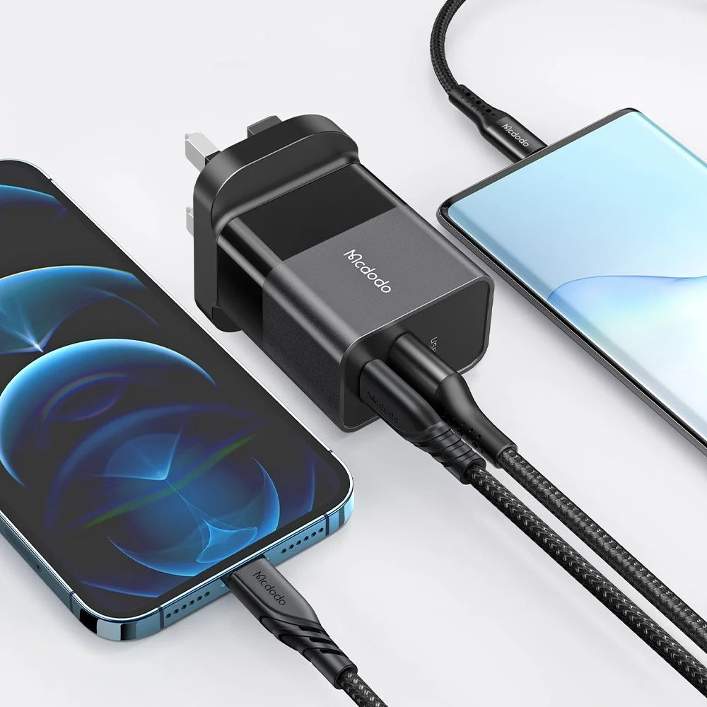 MCDODO MDD Hydrogen Series USB-A + Type-C PD 20W Phone Fast Charging Adapter Wall Charger with Cable - UK Plug/Black - 5