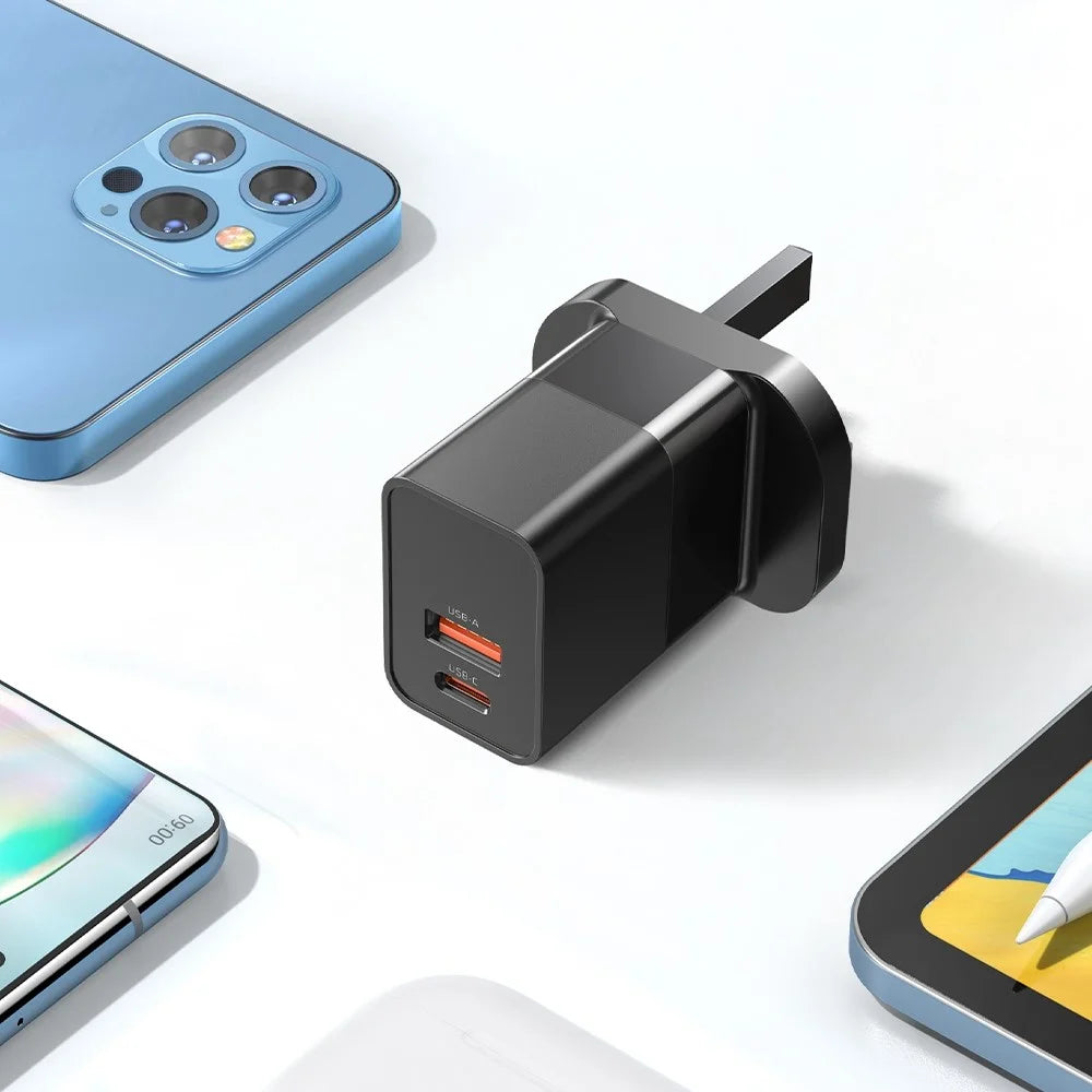 MCDODO MDD Hydrogen Series USB-A + Type-C PD 20W Phone Fast Charging Adapter Wall Charger with Cable - UK Plug/Black - 7