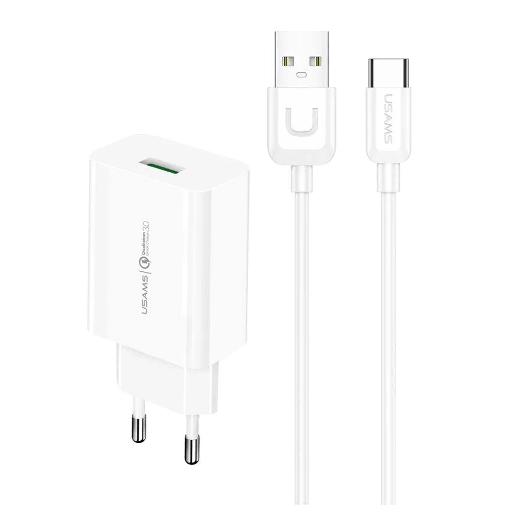 USAMS US-T48 T22 18W Fast Charging EU Plug Travel Charger + Type-C Cable Kit - 1