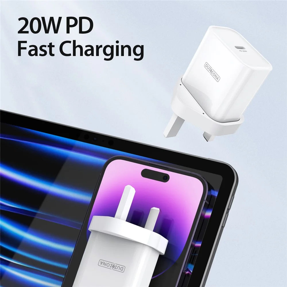 DUZZONA T3 PD 20W Wall Charger Fast Charging Adapter Type-C Single Port Travel Charger, UK Plug - 2