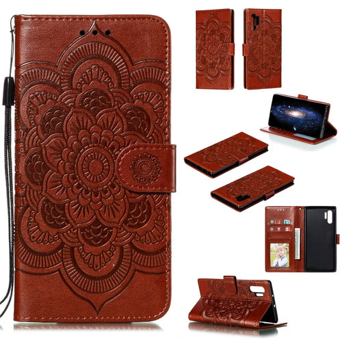 Imprint Mandala Flower Stand Wallet Leather Case Shell Cover for Samsung Galaxy Note 10 / Note 10 5G - Panda Plus / 10 Plus 5G - Bluswn - 1