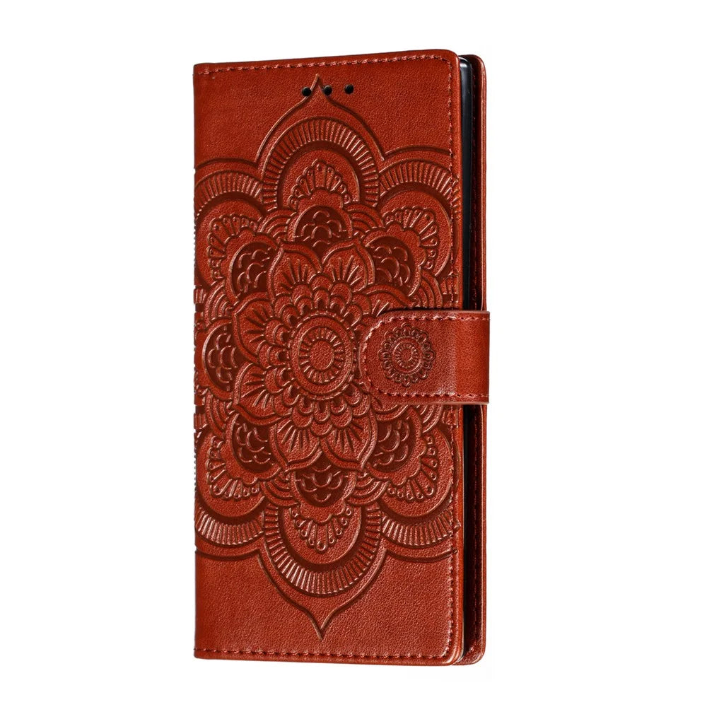Imprint Mandala Flower Stand Wallet Leather Case Shell Cover for Samsung Galaxy Note 10 / Note 10 5G - Panda Plus / 10 Plus 5G - Bluswn - 3