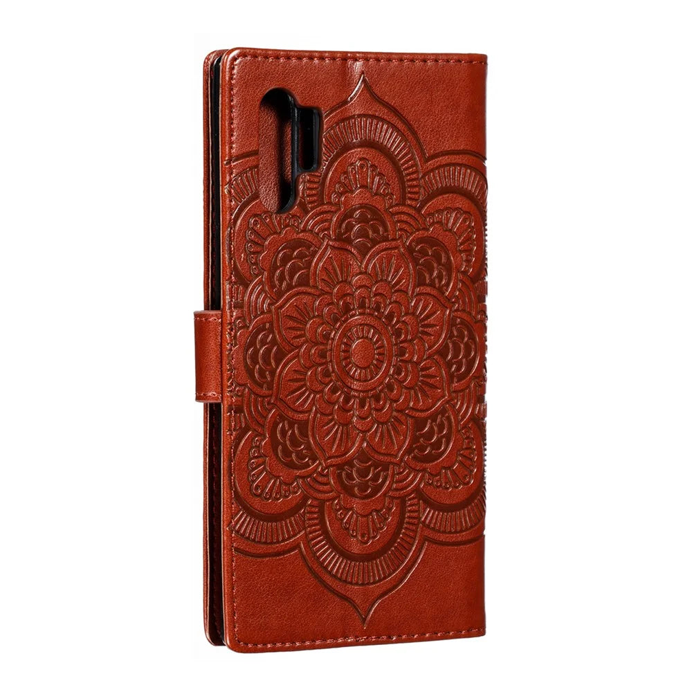 Imprint Mandala Flower Stand Wallet Leather Case Shell Cover for Samsung Galaxy Note 10 / Note 10 5G - Panda Plus / 10 Plus 5G - Bluswn - 4