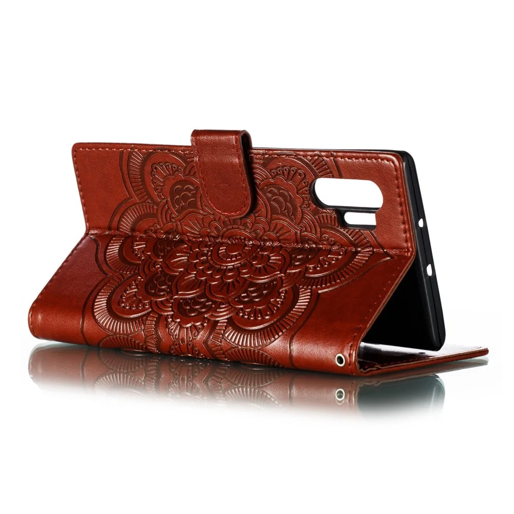 Imprint Mandala Flower Stand Wallet Leather Case Shell Cover for Samsung Galaxy Note 10 / Note 10 5G - Panda Plus / 10 Plus 5G - Bluswn - 5