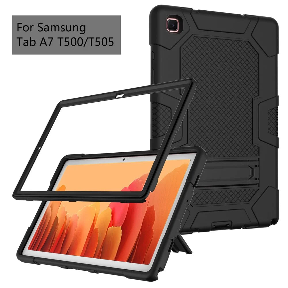 Slide-Out Kickstand Contrast Color PC TPU Silicone Tablet Case Cover for Samsung Galaxy Tab A7 10.4 (2020)  / (2022) T505 / T500 / T507 / T505N - All Black - 2
