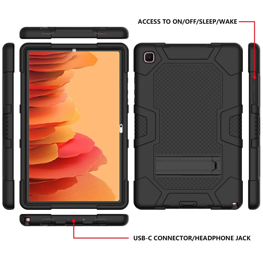 Slide-Out Kickstand Contrast Color PC TPU Silicone Tablet Case Cover for Samsung Galaxy Tab A7 10.4 (2020)  / (2022) T505 / T500 / T507 / T505N - All Black - 3