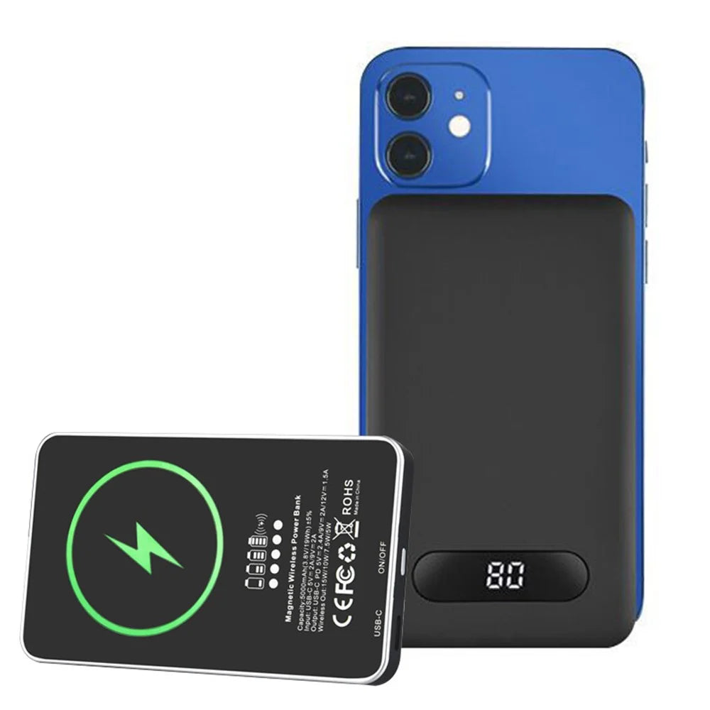 5000mAh Fast Charging Magnetic Wireless Charger External Battery Power Bank for iPhone 12 Series - Black - 1