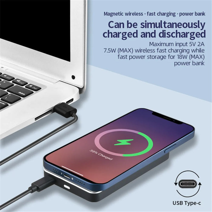 5000mAh Fast Charging Magnetic Wireless Charger External Battery Power Bank for iPhone 12 Series - Black - 5