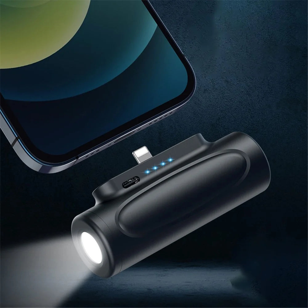 5000mAh Small Portable Charger Mini Power Bank Type-C Compact Phone Charger with Flashlight - Black - 5