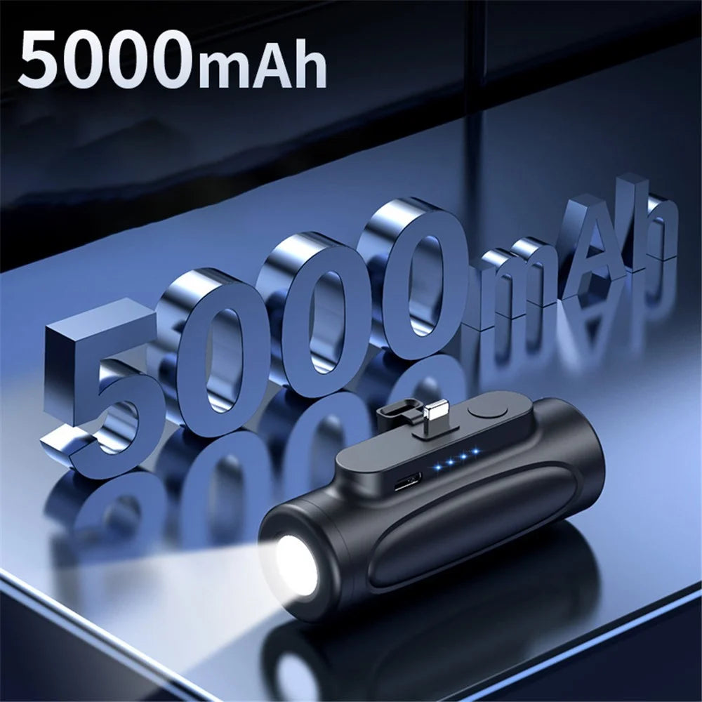 5000mAh Small Portable Charger Mini Power Bank Type-C Compact Phone Charger with Flashlight - Black - 6