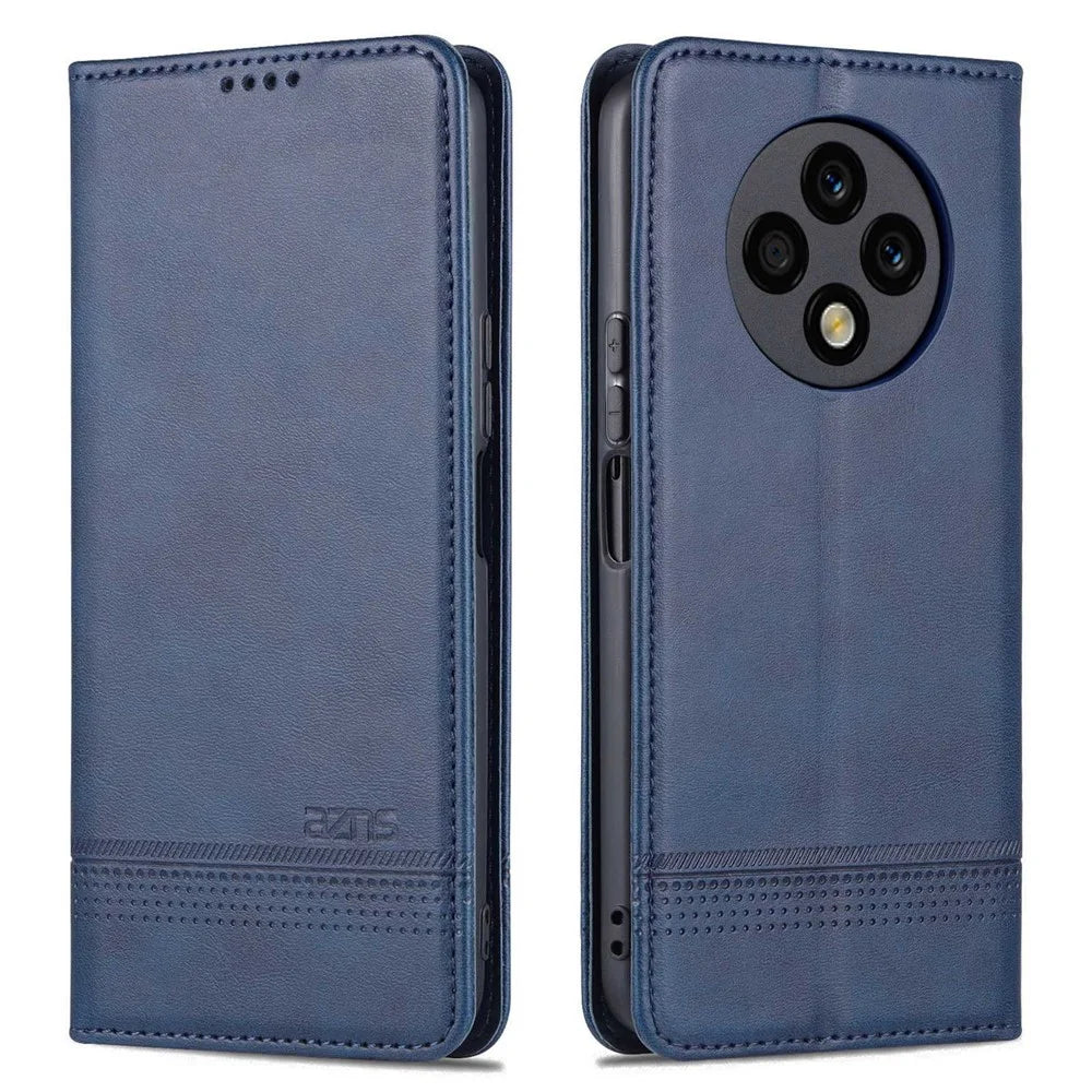 AZNS Wallet Case for U-Magic Enjoy 50 Plus, PU Leather Stand Hidden Magnetic Absorption Flip Shockproof Protective Cover - Blue - 1