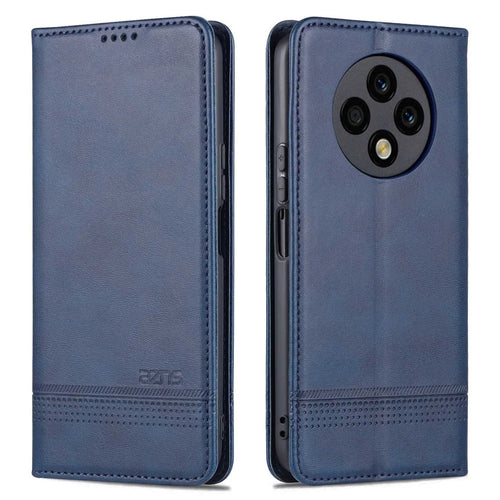 AZNS Wallet Case for U-Magic Enjoy 50 Plus, PU Leather Stand Hidden Magnetic Absorption Flip Shockproof Protective Cover - Blue - 1