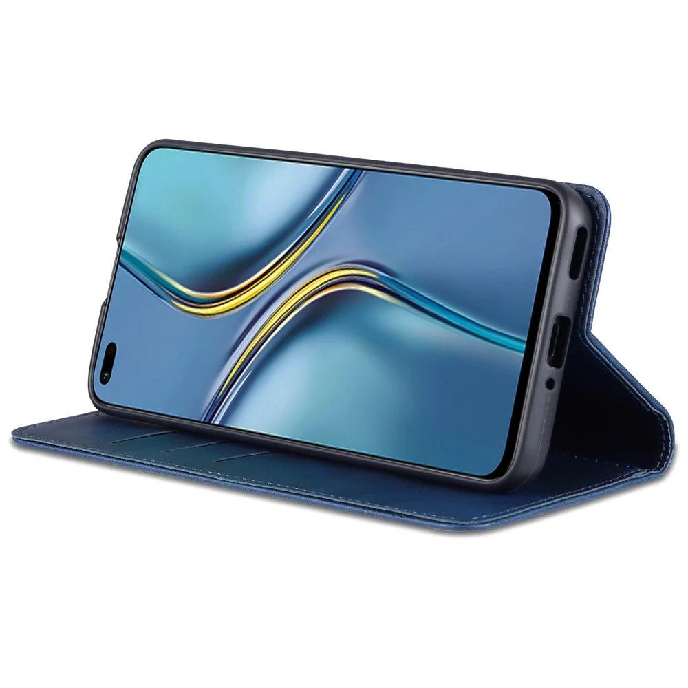 AZNS Wallet Case for U-Magic Enjoy 50 Plus, PU Leather Stand Hidden Magnetic Absorption Flip Shockproof Protective Cover - Blue - 2