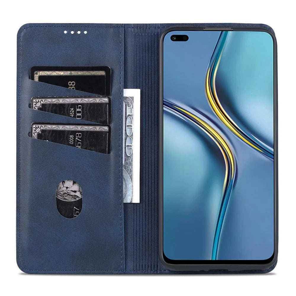 AZNS Wallet Case for U-Magic Enjoy 50 Plus, PU Leather Stand Hidden Magnetic Absorption Flip Shockproof Protective Cover - Blue - 3