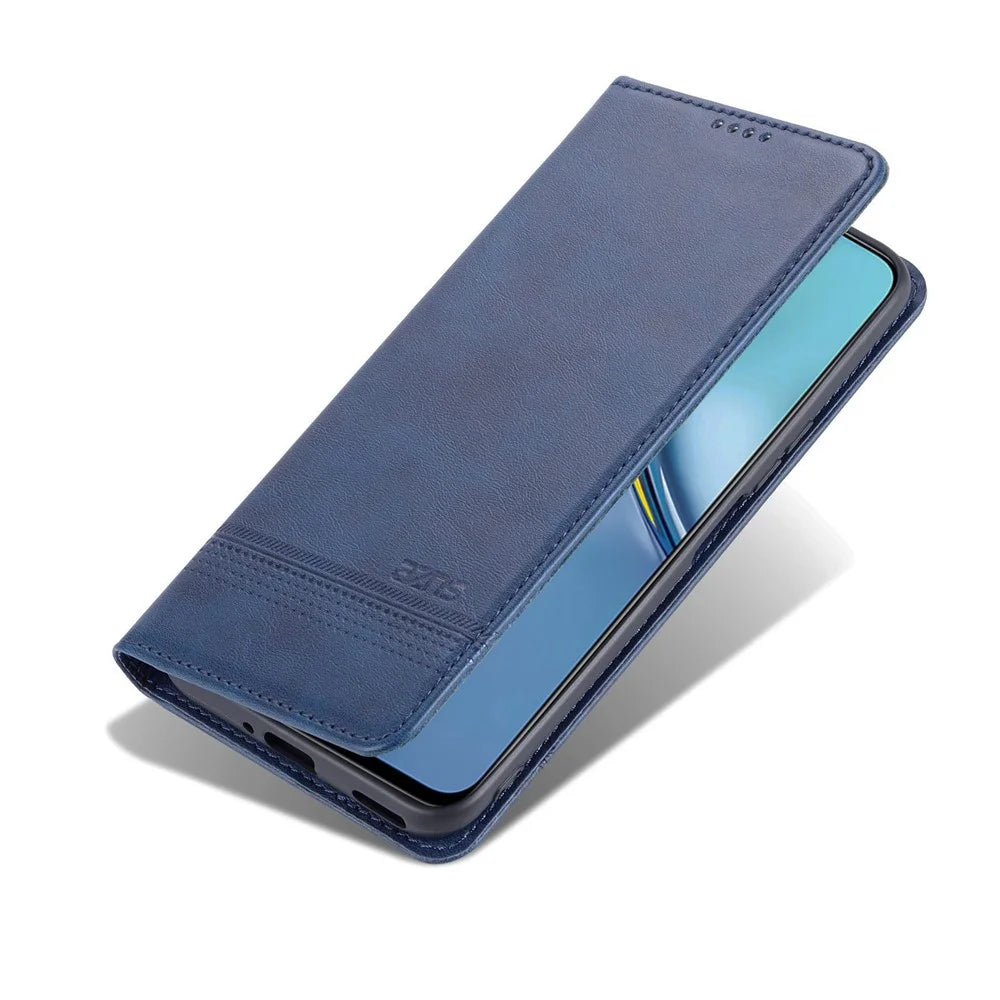 AZNS Wallet Case for U-Magic Enjoy 50 Plus, PU Leather Stand Hidden Magnetic Absorption Flip Shockproof Protective Cover - Blue - 4