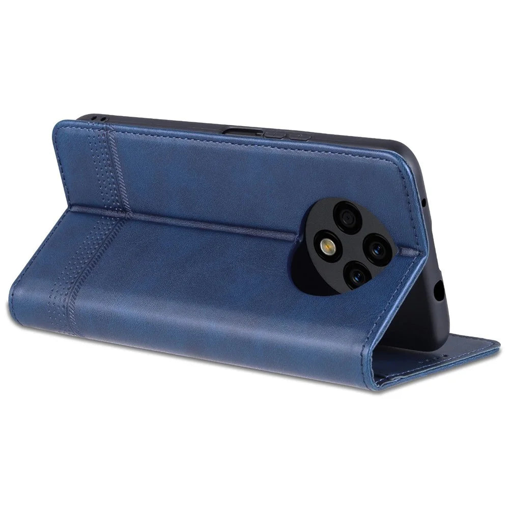 AZNS Wallet Case for U-Magic Enjoy 50 Plus, PU Leather Stand Hidden Magnetic Absorption Flip Shockproof Protective Cover - Blue - 5